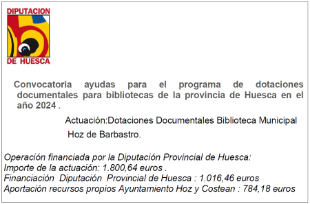 Imagen La biblioteca municipal de Hoz de Barbastro recibe una subvención del...