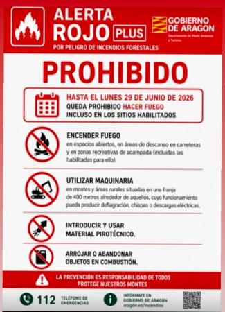 Imagen Declarado el NIVEL DE ALERTA ROJO PLUS de alerta por riesgo de incendios...